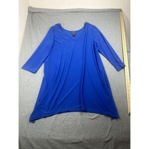 Clara Sun Woo Slinky Asymmetrical Hem Tunic Top Blue S Blouse Stretch‎ 3/4